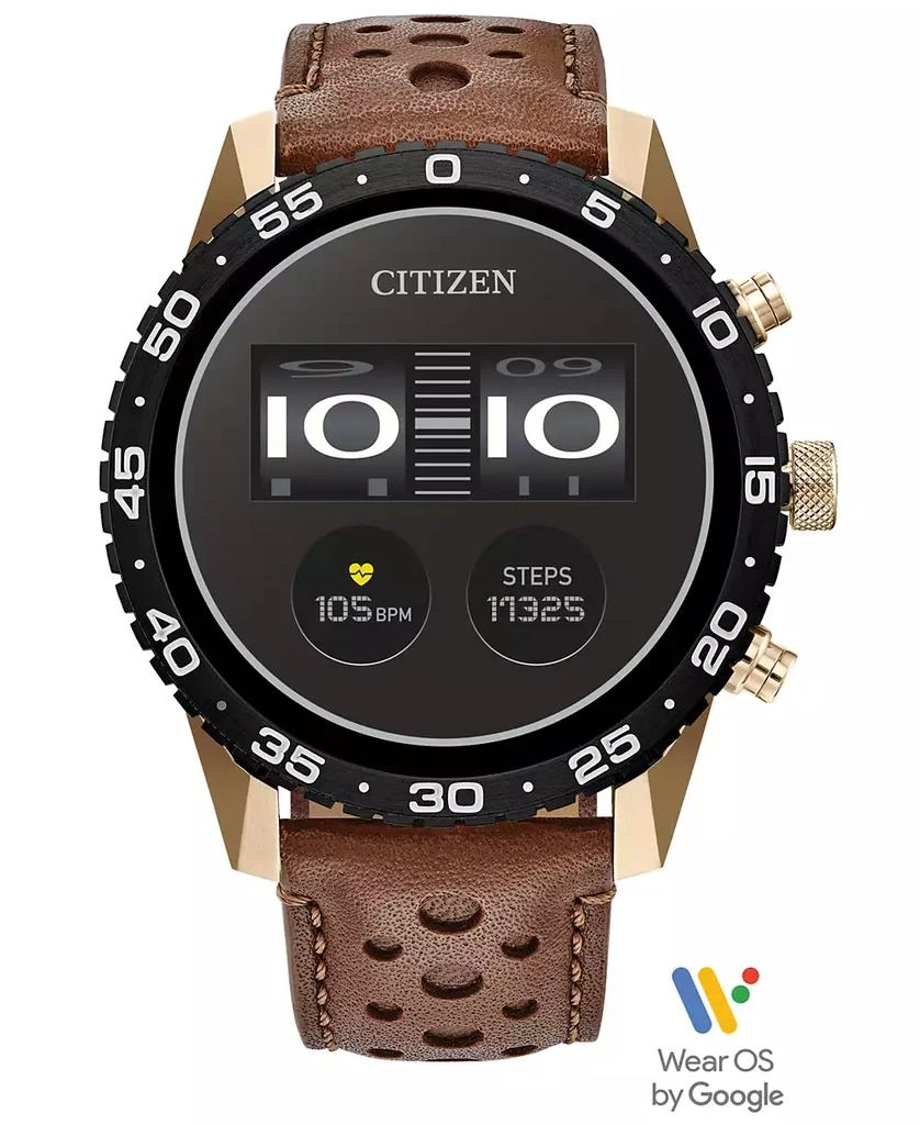 商品Citizen|Unisex CZ Smart Wear OS Brown Perforated Leather Strap Smart Watch 45mm,价格¥1478,第1张图片