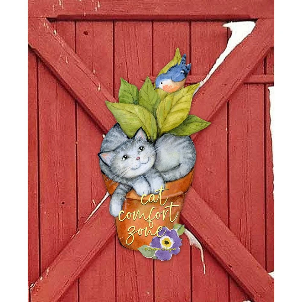 商品Designocracy|Holiday Wooden Door Decor Wall Decor Hanging Decoration Cat in a Pot S. Winget,价格¥1095,第3张图片详细描述