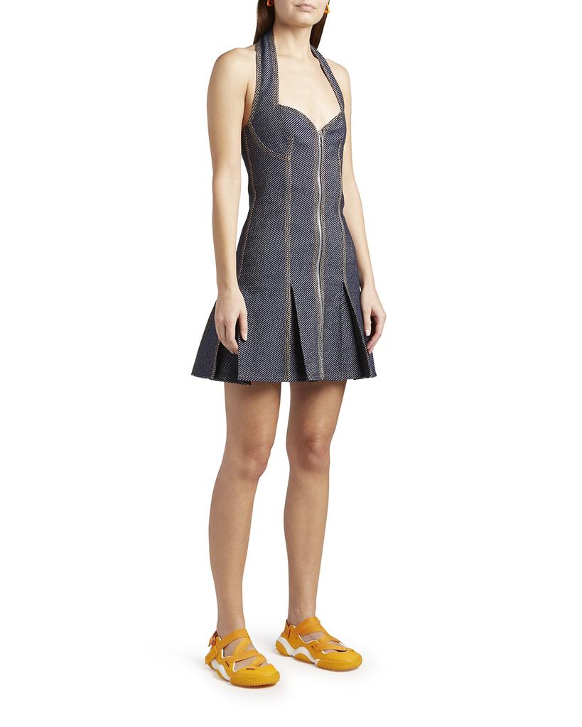 Zip-Front Denim Twill Halter Mini Dress商品第3张图片规格展示