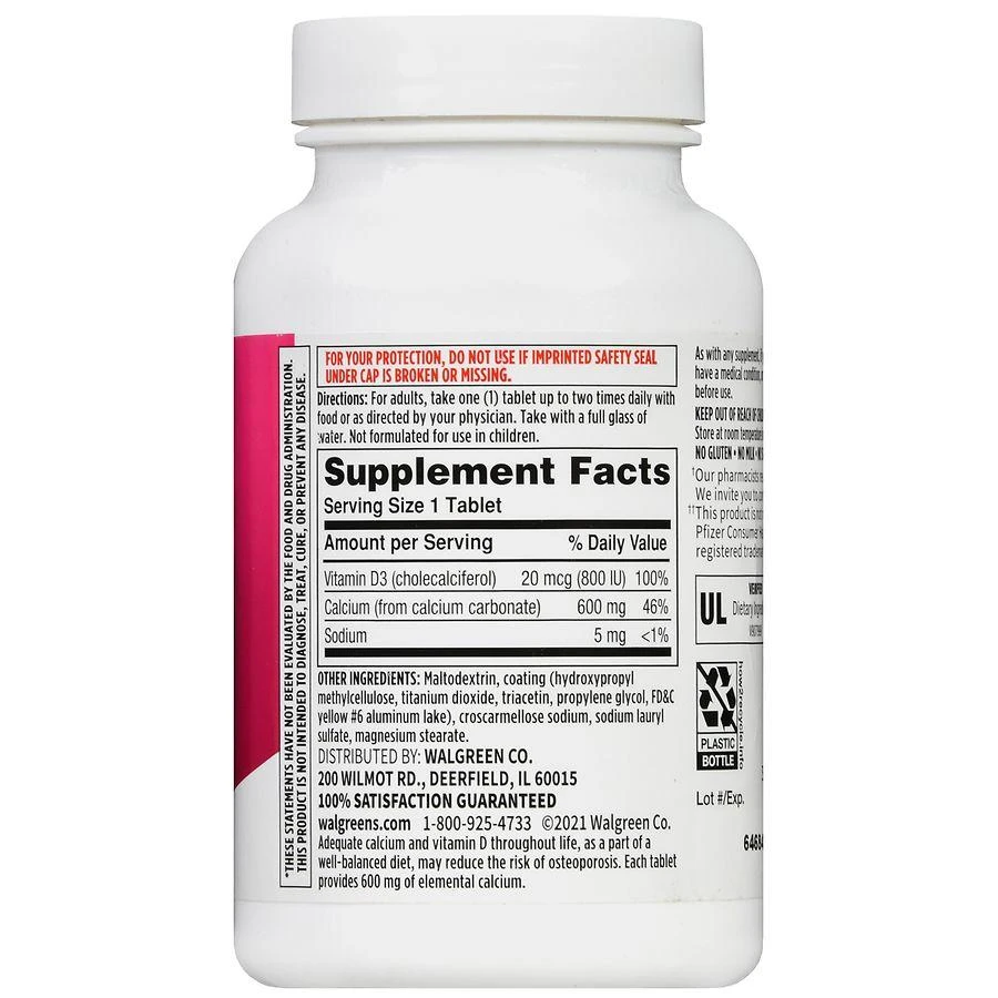 商品Walgreens|Calcium 600 mg + D3 20 mcg Tablets,价格¥90,第3张图片详细描述