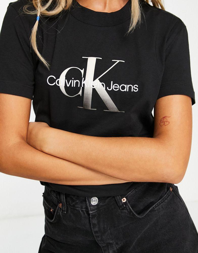 Calvin Klein Jeans gradient monologo t-shirt in black商品第3张图片规格展示