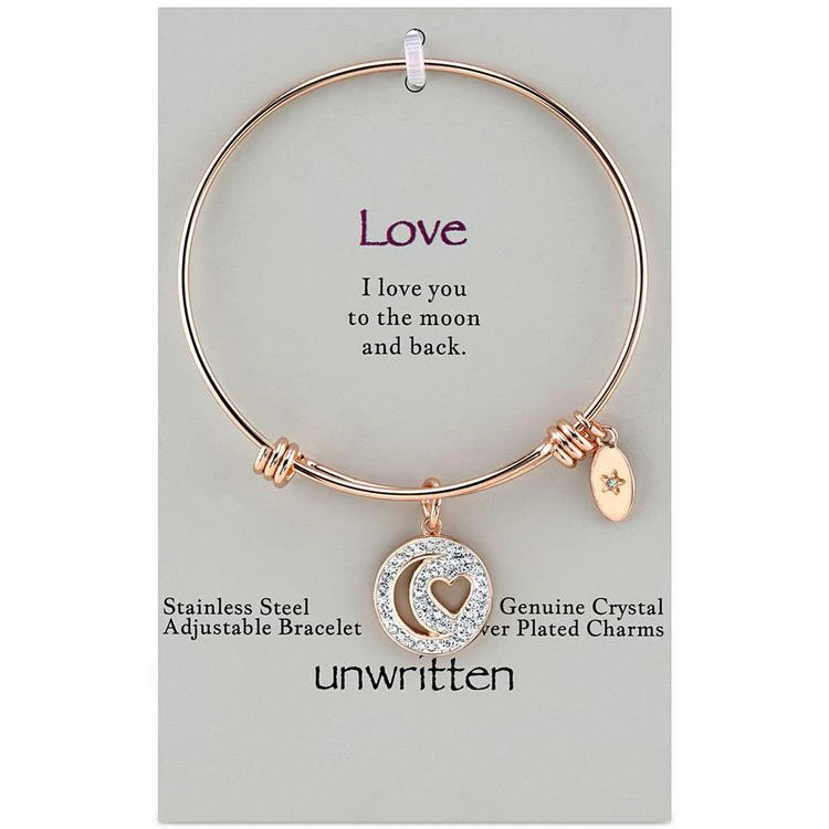 商品Unwritten|Pavé Moon & Heart Charm Bangle Bracelet in Rose Gold-Tone Stainless Steel,价格¥105,第2张图片详细描述