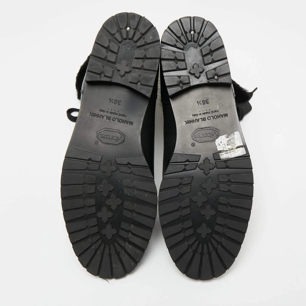 Manolo Blahnik Black/White Leather and Fur Ankle Boots Size 36.5 商品