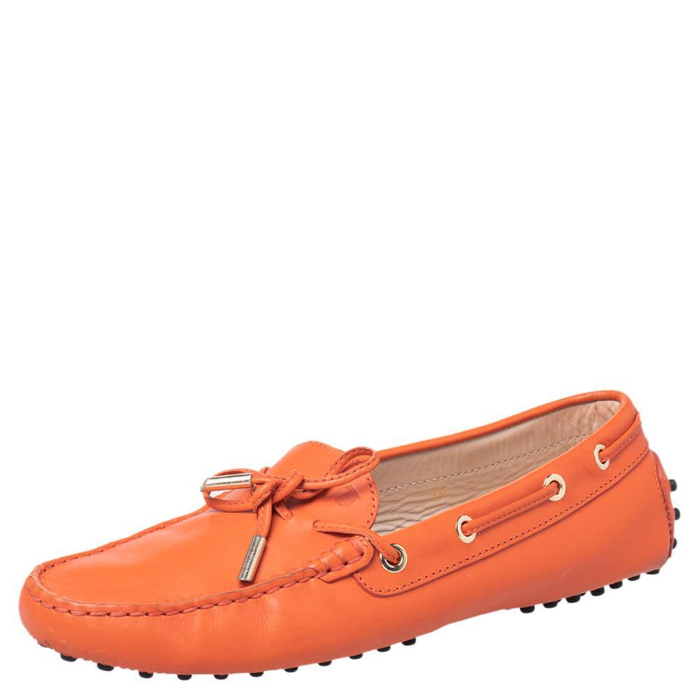 商品[二手商品] Tod's|Tod's Orange Leather Bow Slip On Loafers Size 39,价格¥1936,第1张图片