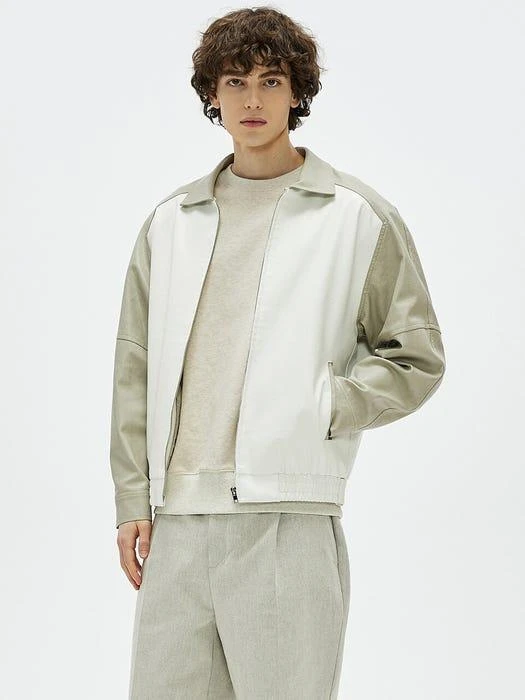 商品EZIO|Oversized Color Block Vegan Leather Jacket,价格¥1186,第1张图片