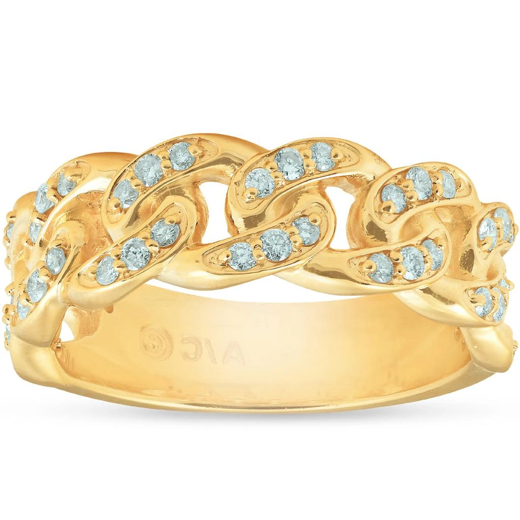 商品Pompeii3|1/2 Ct Mens Heavy Weight Solid Yellow Gold Curb Chain Diamond Ring Wedding Band,价格¥5992,第1张图片