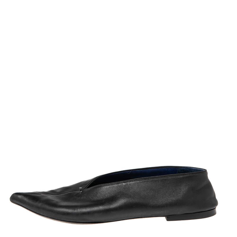 商品[二手商品] Celine|Celine Black Leather V Neck Pointed Toe Flats Size 35,价格¥780,第4张图片详细描述