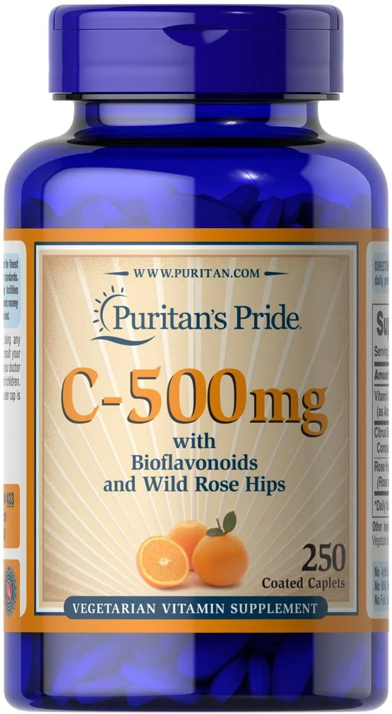 商品Puritan's Pride|Vitamin C-500 mg with Bioflavonoids & Rose Hips 250 Caplets,价格¥220-¥439,第1张图片