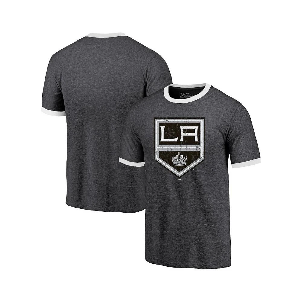 商品Majestic|Men's Threads Heathered Black Los Angeles Kings Ringer Contrast Tri-Blend T-shirt,价格¥239,第1张图片