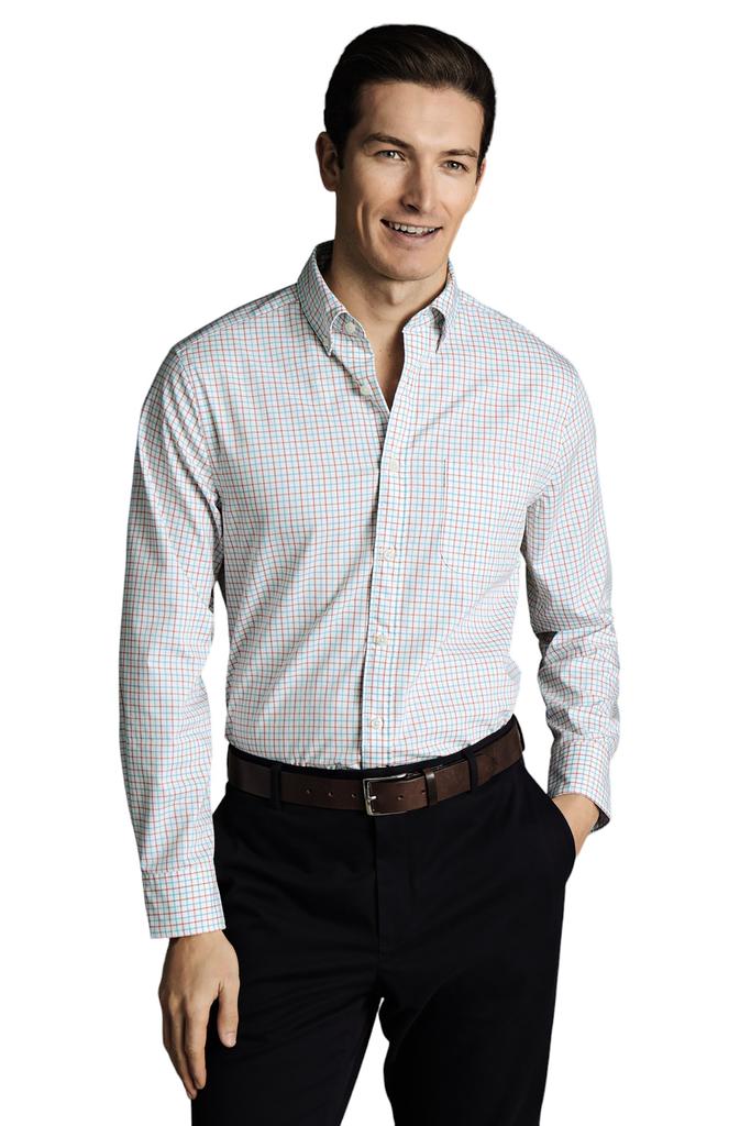 Camicia da uomo slim fit con colletto button-down, in popeline elasticizzato antipiega, a quadri. image 2