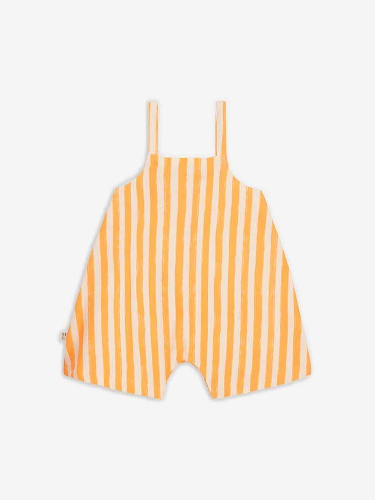 商品The Bonnie Mob|The Bonnie Mob Kids Cayman Striped Dungaree Romper in Orange,价格¥192,第3张图片详细描述