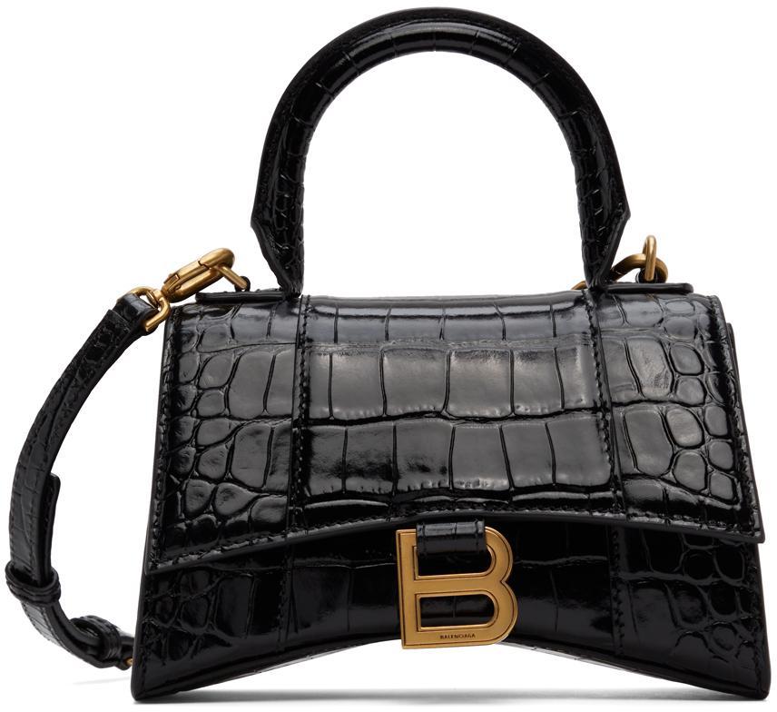 商品Balenciaga|Black Croc XS Hourglass Top Handle Bag,价格¥17765,第1张图片