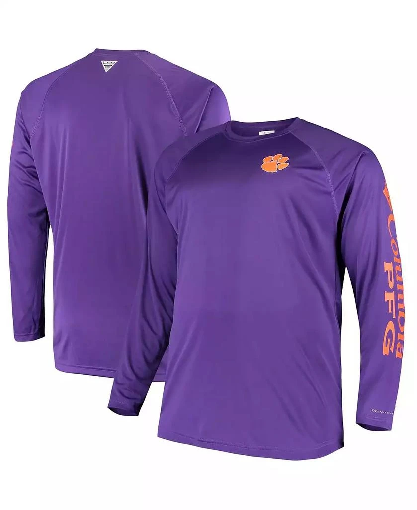 商品Columbia|Men's Purple Clemson Tigers Big and Tall Terminal Tackle Long Sleeve Omni-Shade T-shirt,价格¥247,第1张图片