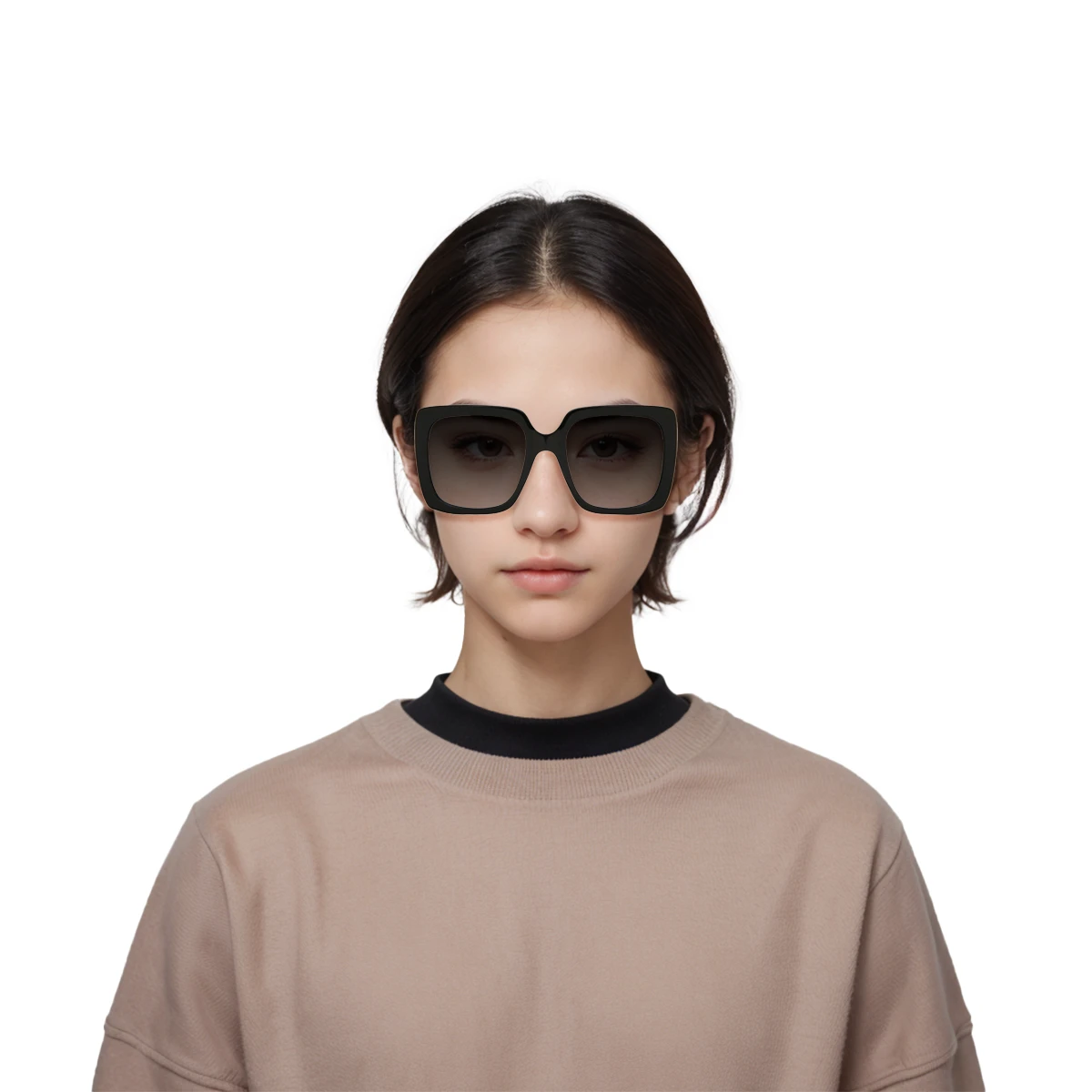 商品[国内直发] Gucci|【可配度数】 古驰 钻石镶嵌logo方框墨镜 板材镜架 方形 太阳眼镜 女款 黑灰色,价格¥2648,第9张图片详细描述