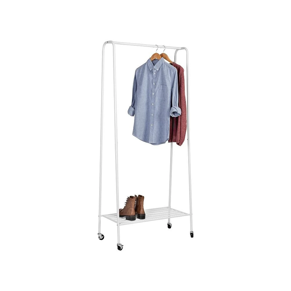 Matte White Metal Rolling Clothes Rack with Shelf 商品