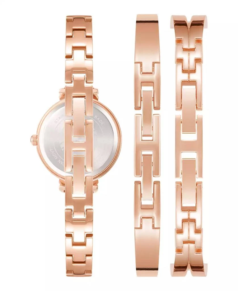 商品Anne Klein|Women's Rose Gold-Tone and Black Alloy Bangle with Crystal Accents Fashion Watch 33mm Set 3 Pieces,价格¥1136,第3张图片详细描述