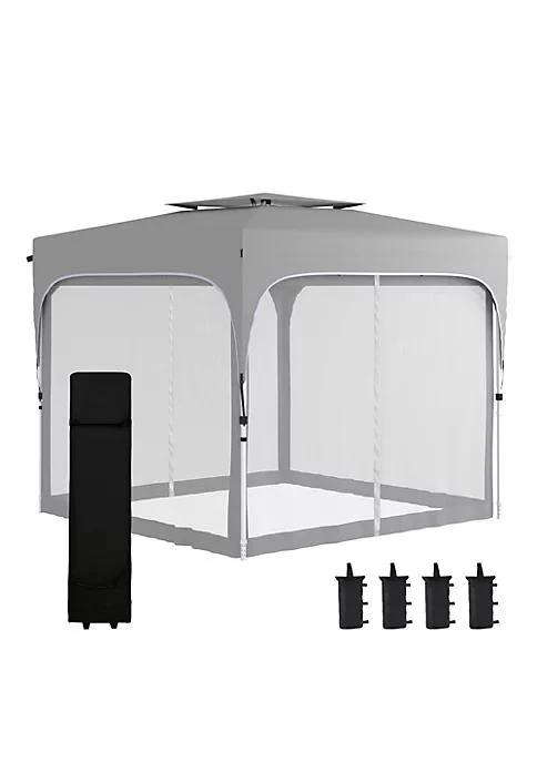 商品Outsunny|10 X 10 Pop Up Gazebo Foldable Canopy Tent With Carrying Bag With Wheels Mesh Sidewalls 4 Leg Weight Bags And 3 Level Adjustable Height For Outdoor Garden Patio Party Grey,价格¥1764,第1张图片