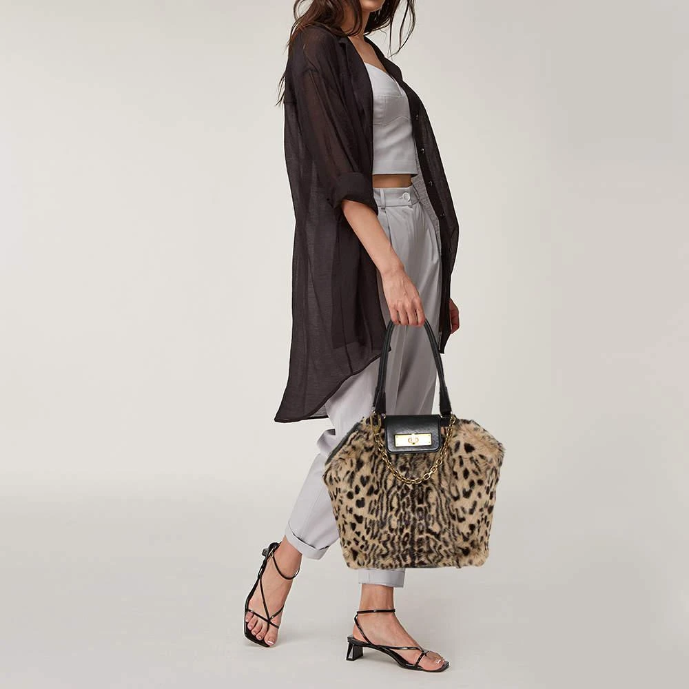 商品[二手商品] Escada|Escada Black/Beige Tiger Print Faux Fur and Leather Turnlock Flap Tote,价格¥784,第2张图片详细描述