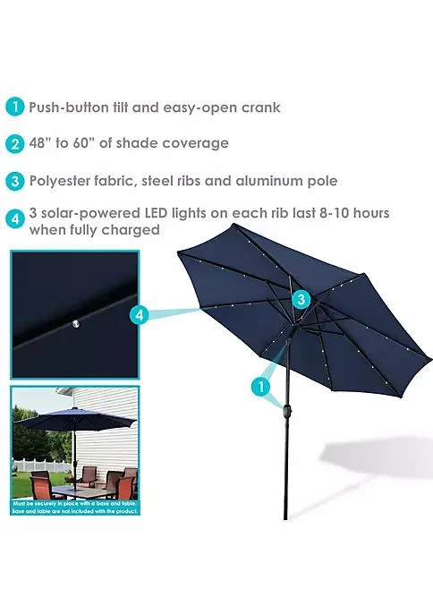 商品Sunnydaze Decor|Decor 9 Ft Solar Aluminum Patio Umbrella With Tilt And Crank   Navy,价格¥1042,第4张图片详细描述