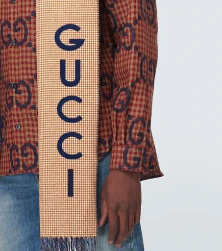 商品Gucci|Logo羊毛羊绒围巾,价格¥3975,第4张图片详细描述