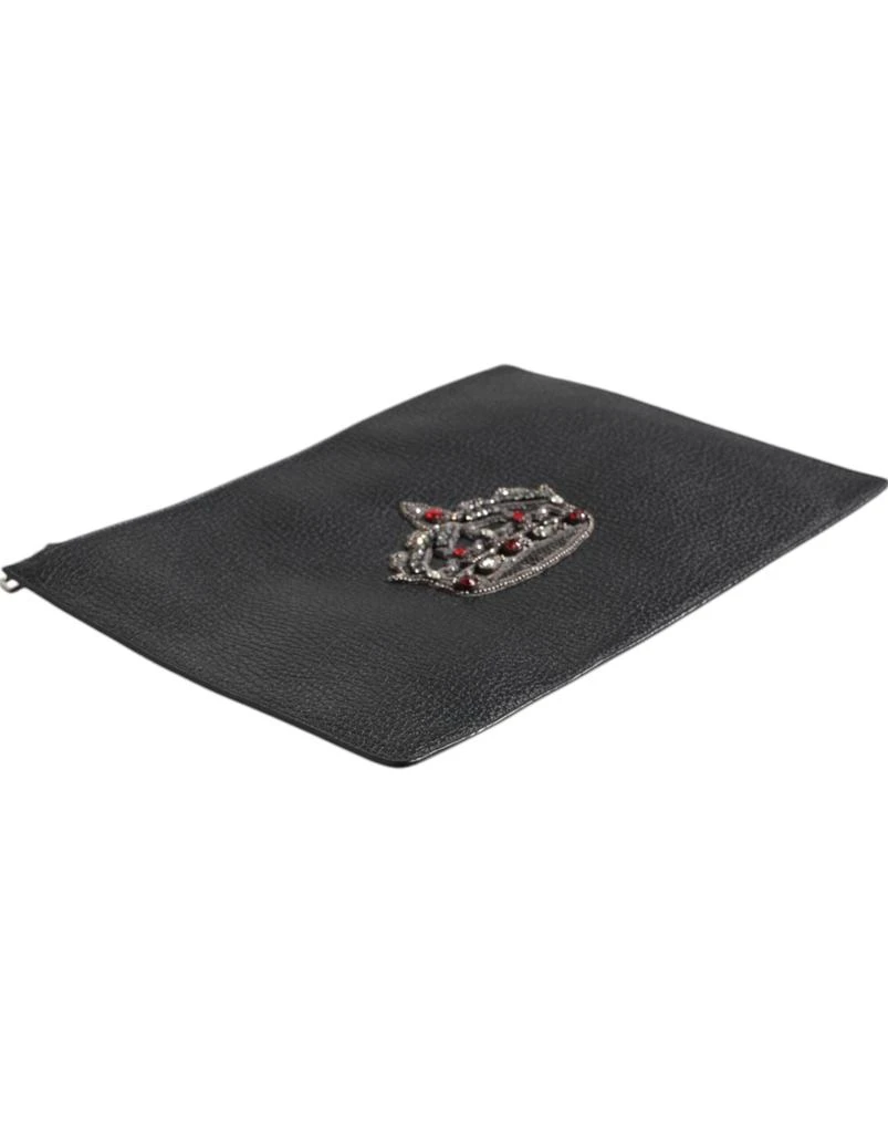 Dolce & Gabbana Black Calfskin Crown Embellished Clutch Pouch Bag 商品