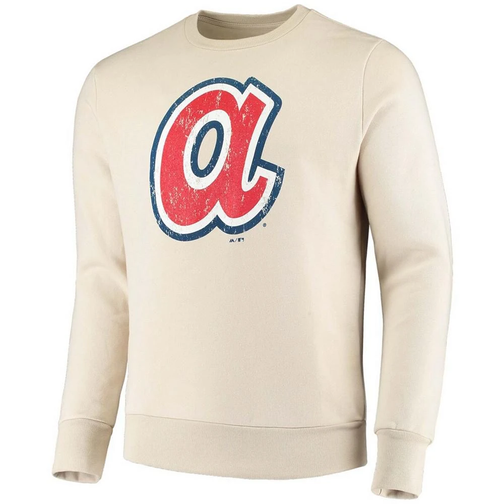 商品Majestic|Men's Oatmeal Atlanta Braves Fleece Pullover Sweatshirt,价格¥486,第2张图片详细描述