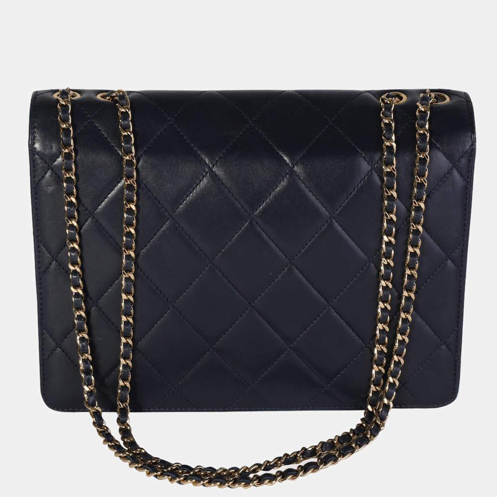 Chanel Navy Quilted Leather Lambskin Medium Golden Class Flap Shoulder Bag商品第3张图片规格展示