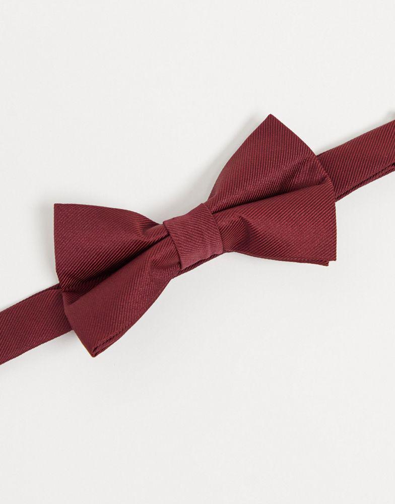 ASOS DESIGN satin bow tie in burgundy商品第4张图片规格展示