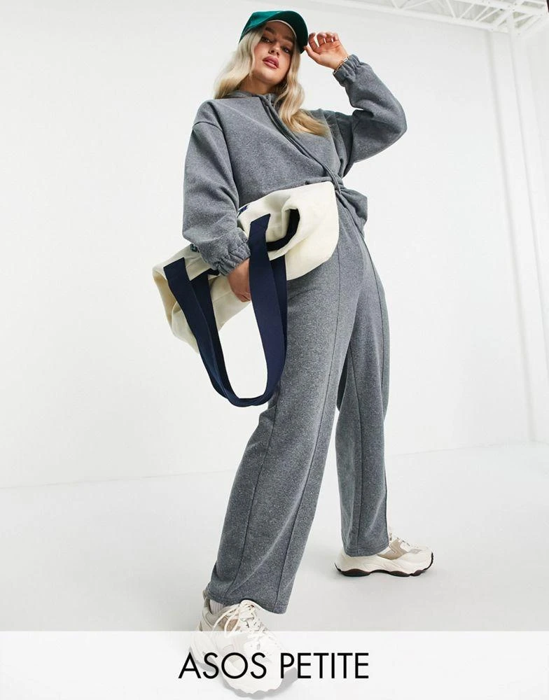 商品ASOS|ASOS DESIGN Petite acid wash tracksuit hoodie and straight leg jogger in charcoal,价格¥218,第1张图片