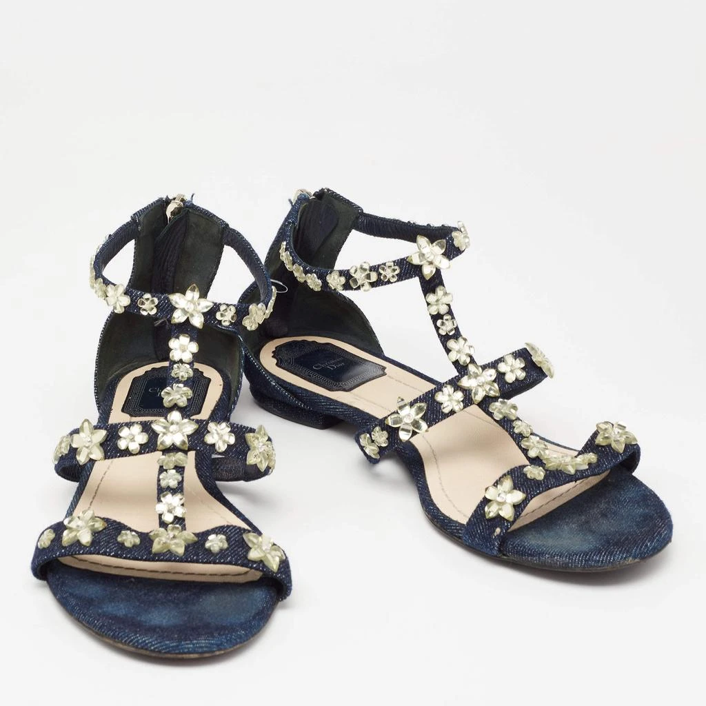 商品[二手商品] Dior|Dior Blue Denim Jewel Embellished Strappy Flat Sandals Size 38.5,价格¥1365,第4张图片详细描述