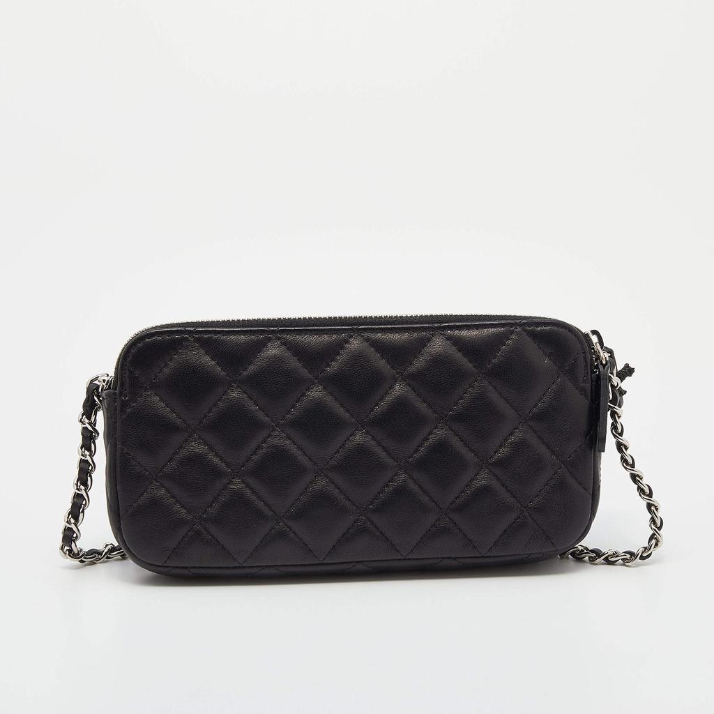 Chanel Black Quilted Leather CC Double Zip Clutch Chain Bag商品第4张图片规格展示