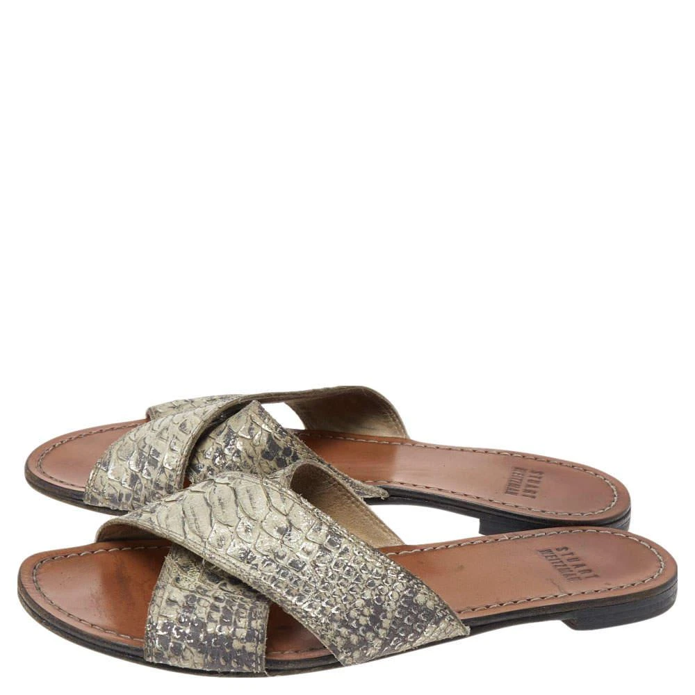 商品[二手商品] Stuart Weitzman|Stuart Weitzman Grey Snakeskin Embossed Leather Slide Sandals Size 36,价格¥789,第4张图片详细描述