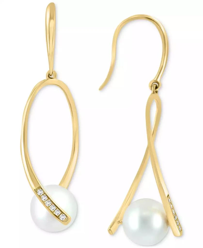 商品Effy|EFFY® Freshwater Pearl (7-1/2mm) & Diamond (1/20 ct. t.w.) Drop Earrings in 14k Gold,价格¥2822,第2张图片详细描述