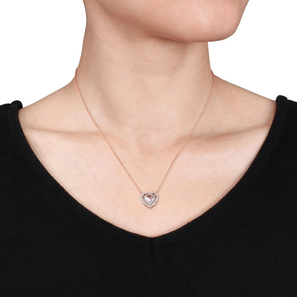 商品Julianna B|Morganite and Diamond Double Heart Halo Necklace,价格¥4788,第3张图片详细描述