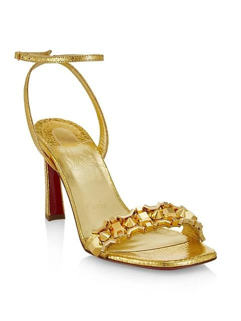 商品Christian Louboutin|Asteroispikes 85 Metallic Leather Ankle-Strap Sandals,价格¥8232,第2张图片详细描述