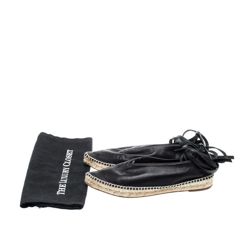 Celine Black Leather Pointed Toe Ankle Wrap Espadrilles Flats Size 37 商品
