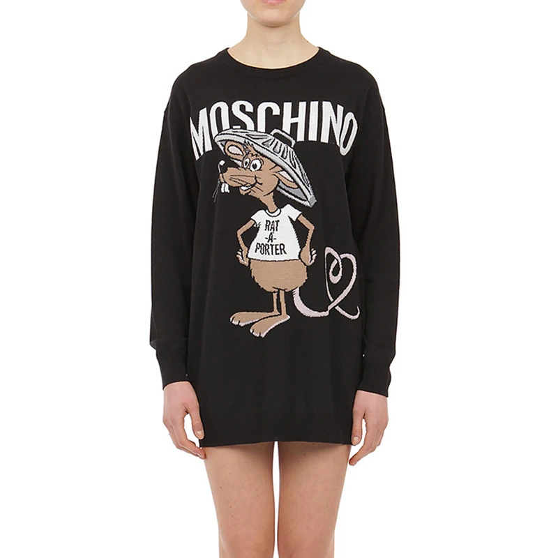 Moschino 莫斯奇诺 女士羊毛黑色长款上衣 A0480-9100-1555 商品