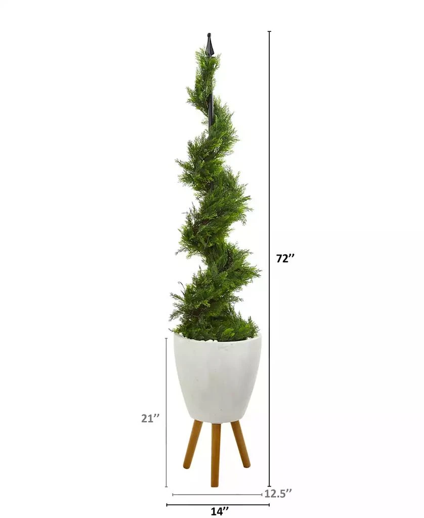 商品NEARLY NATURAL|6ft. Cypress Artificial Spiral Topiary Tree in White Planter with Stand,价格¥3013,第2张图片详细描述