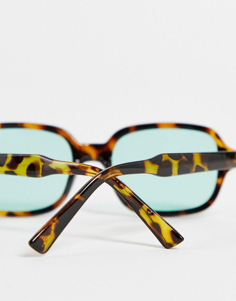 ASOS DESIGN frame square sunglasses in tort with green lens  - BROWN商品第3张图片规格展示