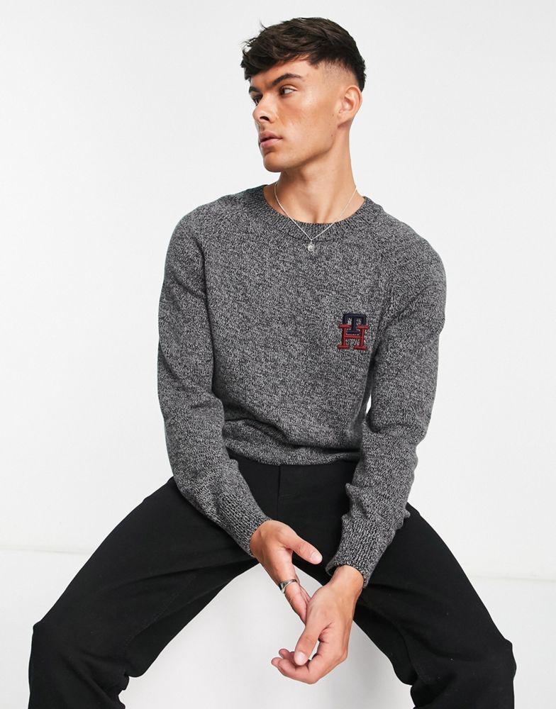 商品Tommy Hilfiger|Tommy Hilfiger monogram logo american cotton knit jumper in dark grey marl,价格¥1028,第1张图片