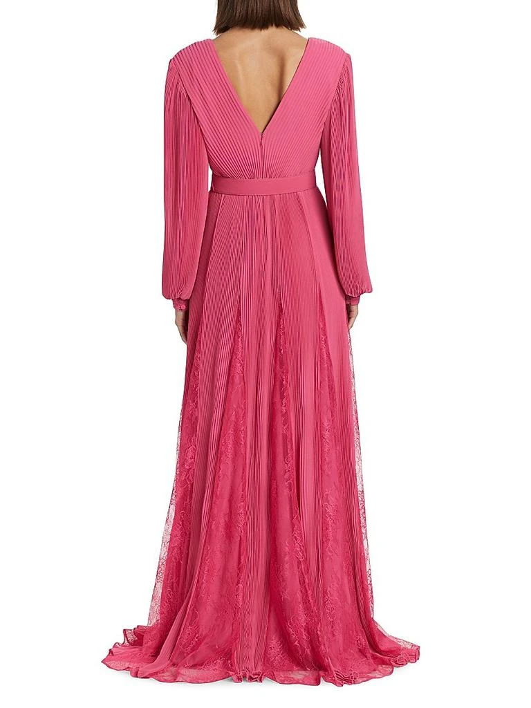 商品Badgley Mischka|Plissé Georgette & Lace Godet Belted Gown,价格¥2929,第5张图片详细描述