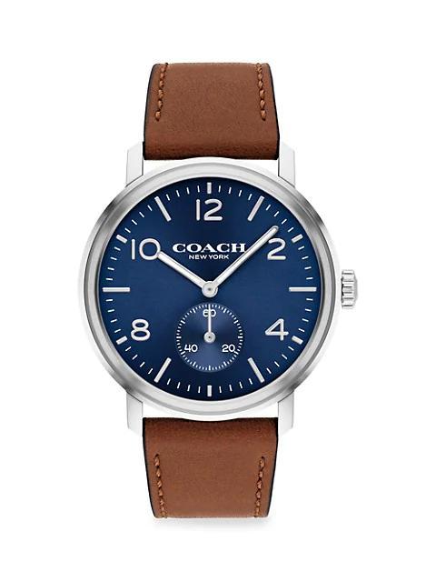 商品Coach|Harrison Stainless Steel Leather Strap Watch,价格¥1284,第1张图片