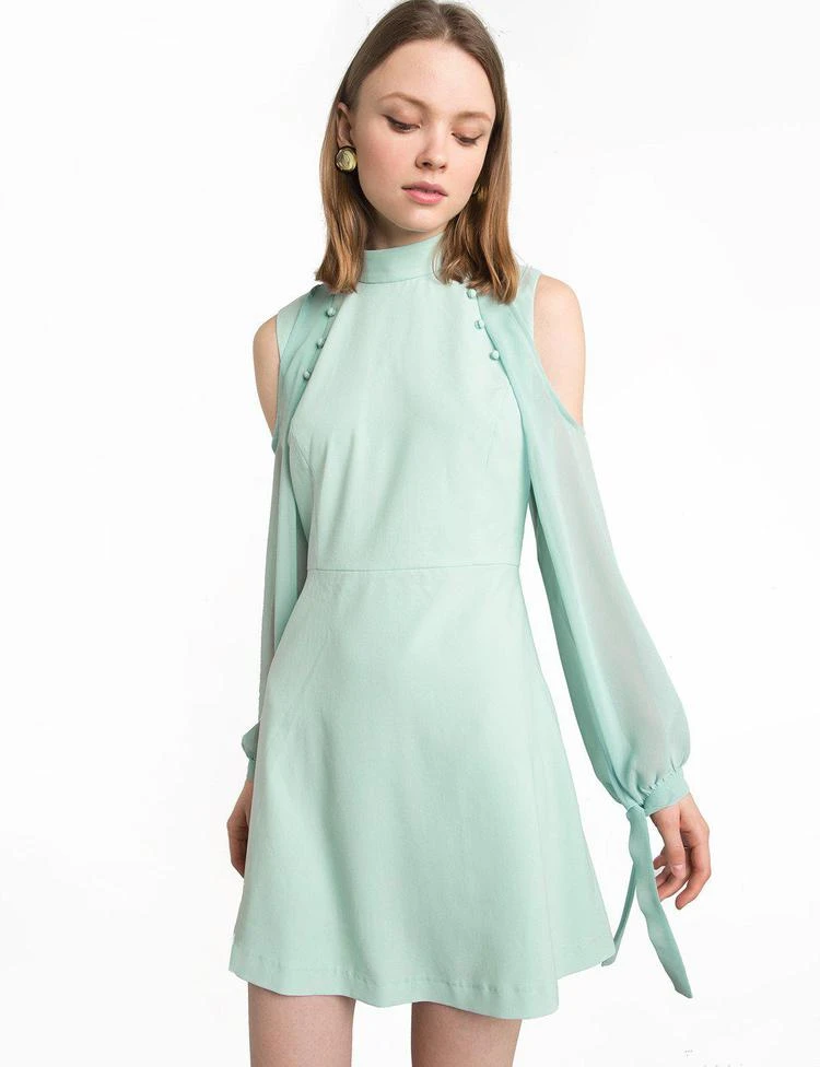 商品Pixie Market|Mint Button Cold Shoulder Dress,价格¥750,第1张图片