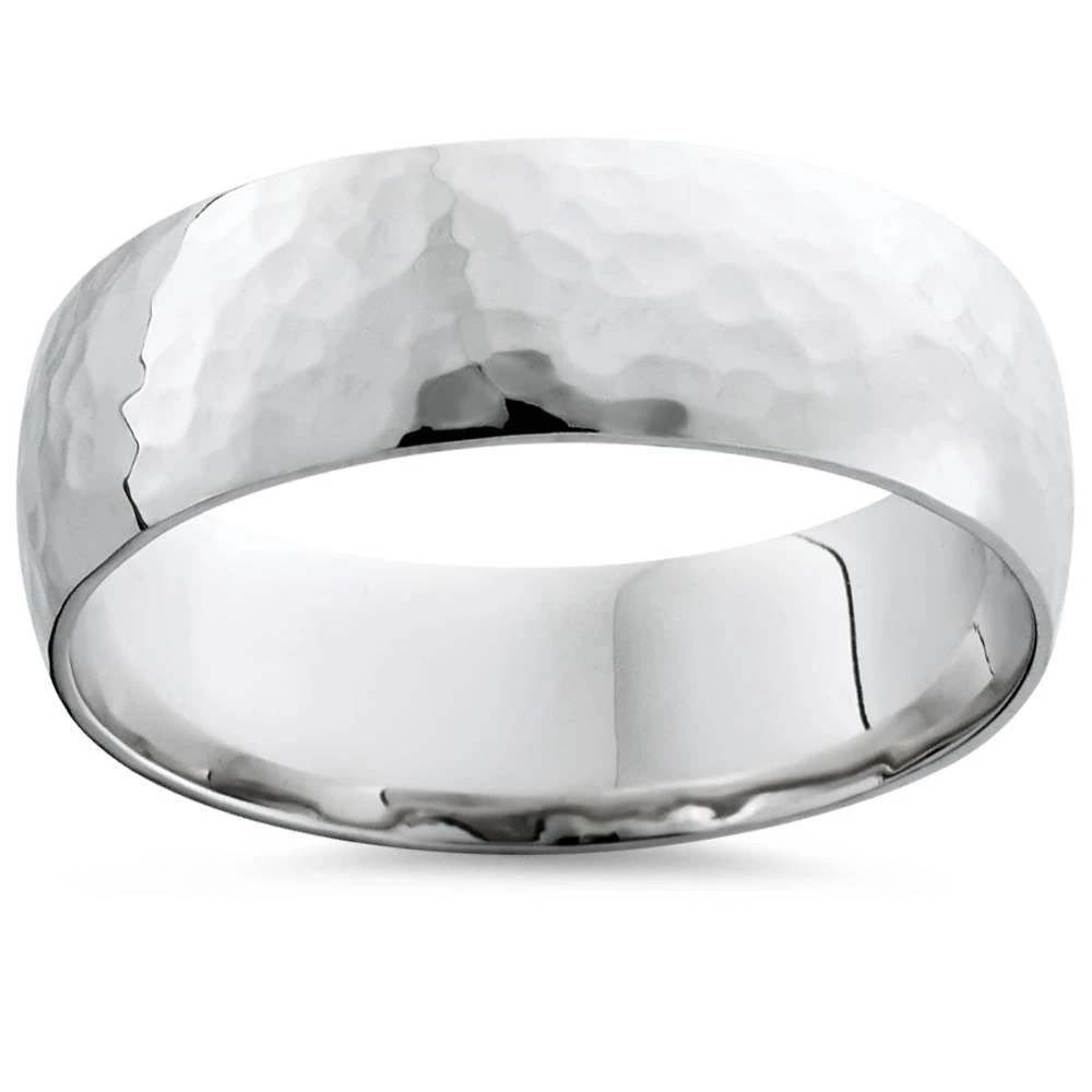 商品Pompeii3|Mens 7mm 14K White Gold Polished Hammered Wedding Ring Band Size Selectable,价格¥5250,第1张图片