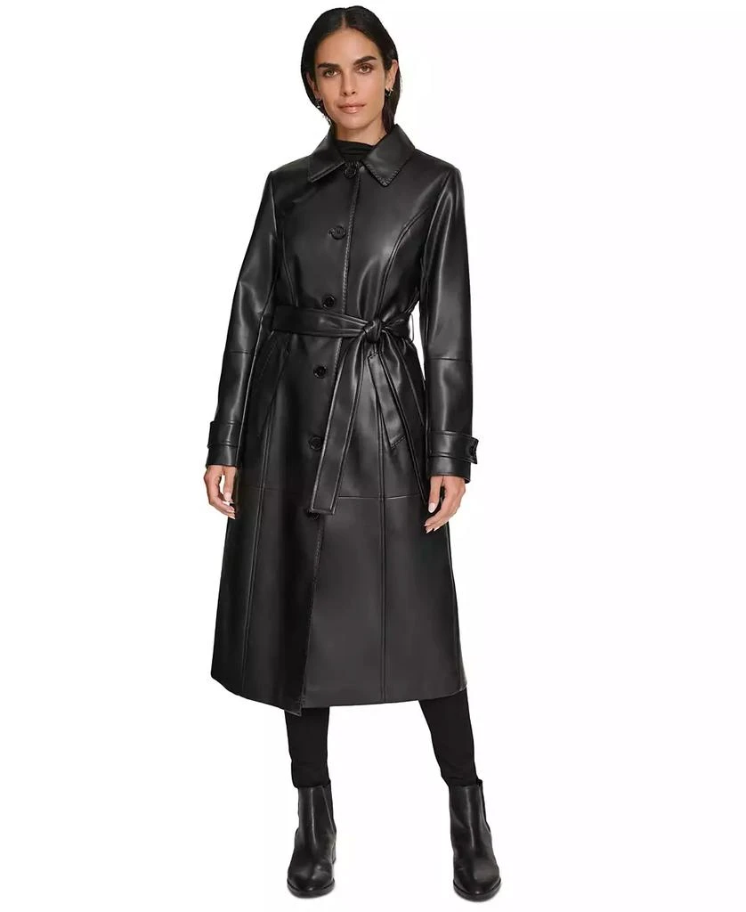 商品Calvin Klein|Women's Belted Faux-Leather Trench Coat,价格¥599,第1张图片