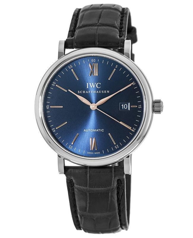 商品IWC Schaffhausen|IWC Portofino Automatic Blue Dial Leather Strap Men's Watch IW356523,价格¥35116,第1张图片