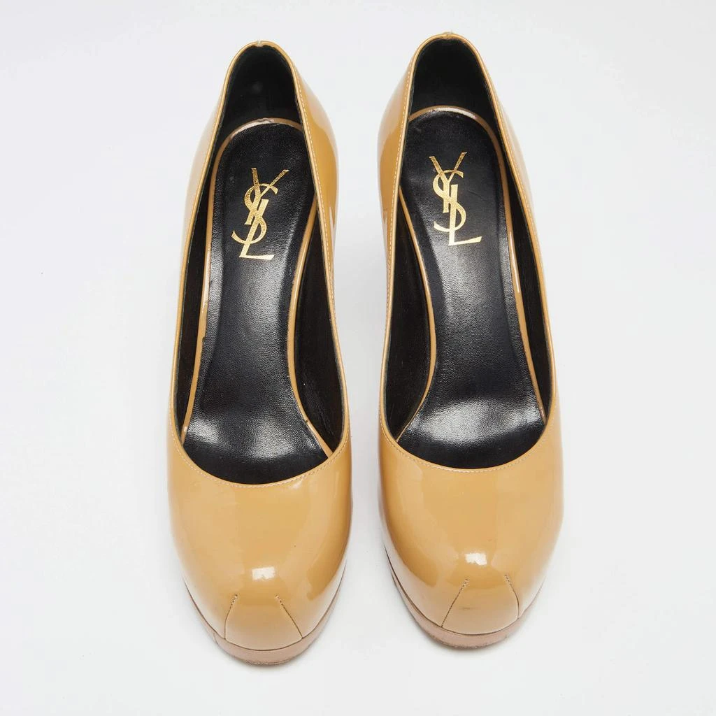 商品[二手商品] Yves Saint Laurent|Saint Laurent Beige Patent Leather Tribtoo Platform Pumps Size 37.5,价格¥1237,第3张图片详细描述
