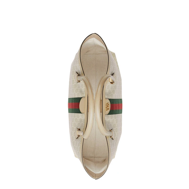 商品Prada|【预售3-7天】GUCCI/古驰 22春夏新款Ophidia系列 女士中号米白色老花帆布皮革滚边红绿织带托特包631685UULAG9682,价格¥12245,第6张图片详细描述