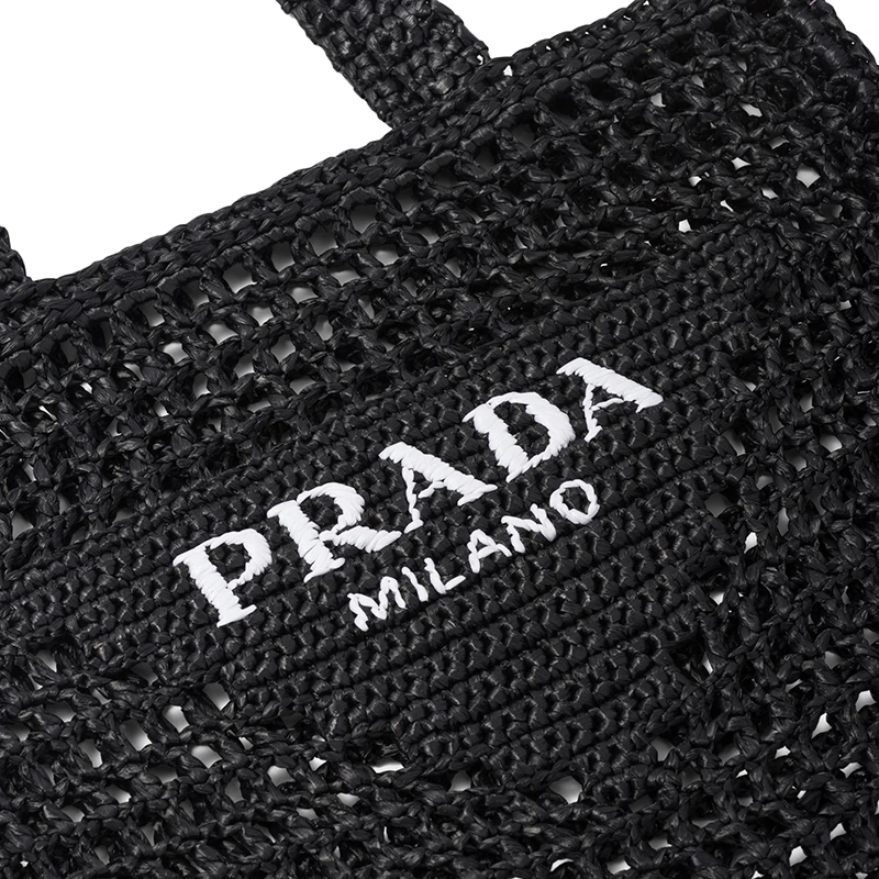 PRADA/普拉达 22新款 女士黑色酒椰纤维解构式单肩手提镂空托特包 商品