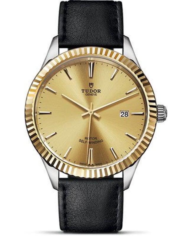 Tudor Style 41mm Yellow Gold Dial Black Leather Men's Watch M12713-0017商品第1张图片规格展示